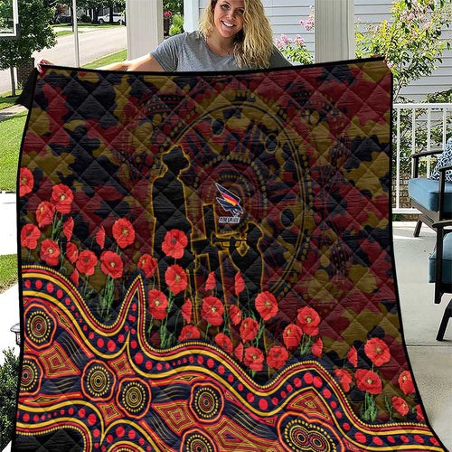 Adelaide Crows ANZAC Day Quilt Indigenous Dot Art with Poppy Flower Tribute