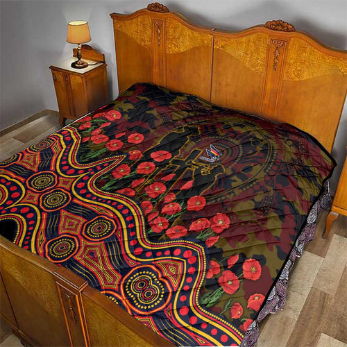 Adelaide Crows ANZAC Day Quilt Indigenous Dot Art with Poppy Flower Tribute