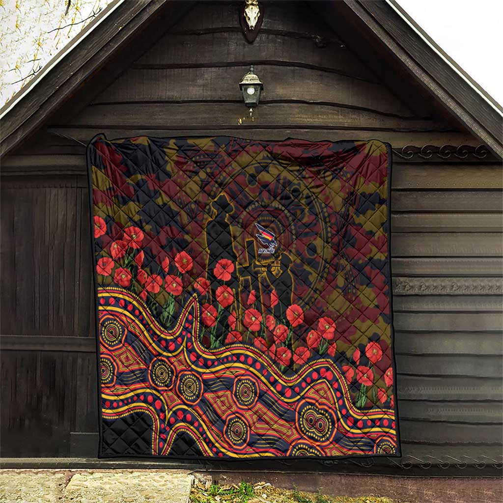 Adelaide Crows ANZAC Day Quilt Indigenous Dot Art with Poppy Flower Tribute