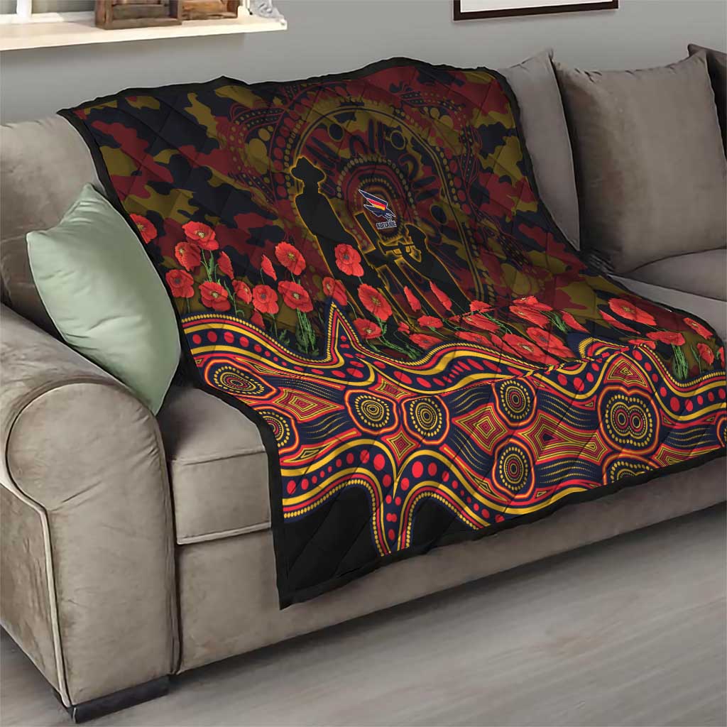 Adelaide Crows ANZAC Day Quilt Indigenous Dot Art with Poppy Flower Tribute
