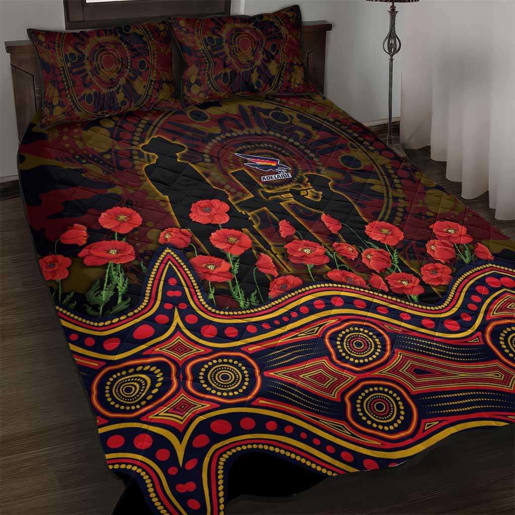 Adelaide Crows ANZAC Day Quilt Bed Set Indigenous Dot Art with Poppy Flower Tribute