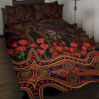 Adelaide Crows ANZAC Day Quilt Bed Set Indigenous Dot Art with Poppy Flower Tribute