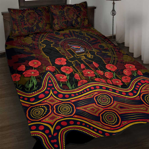 Adelaide Crows ANZAC Day Quilt Bed Set Indigenous Dot Art with Poppy Flower Tribute