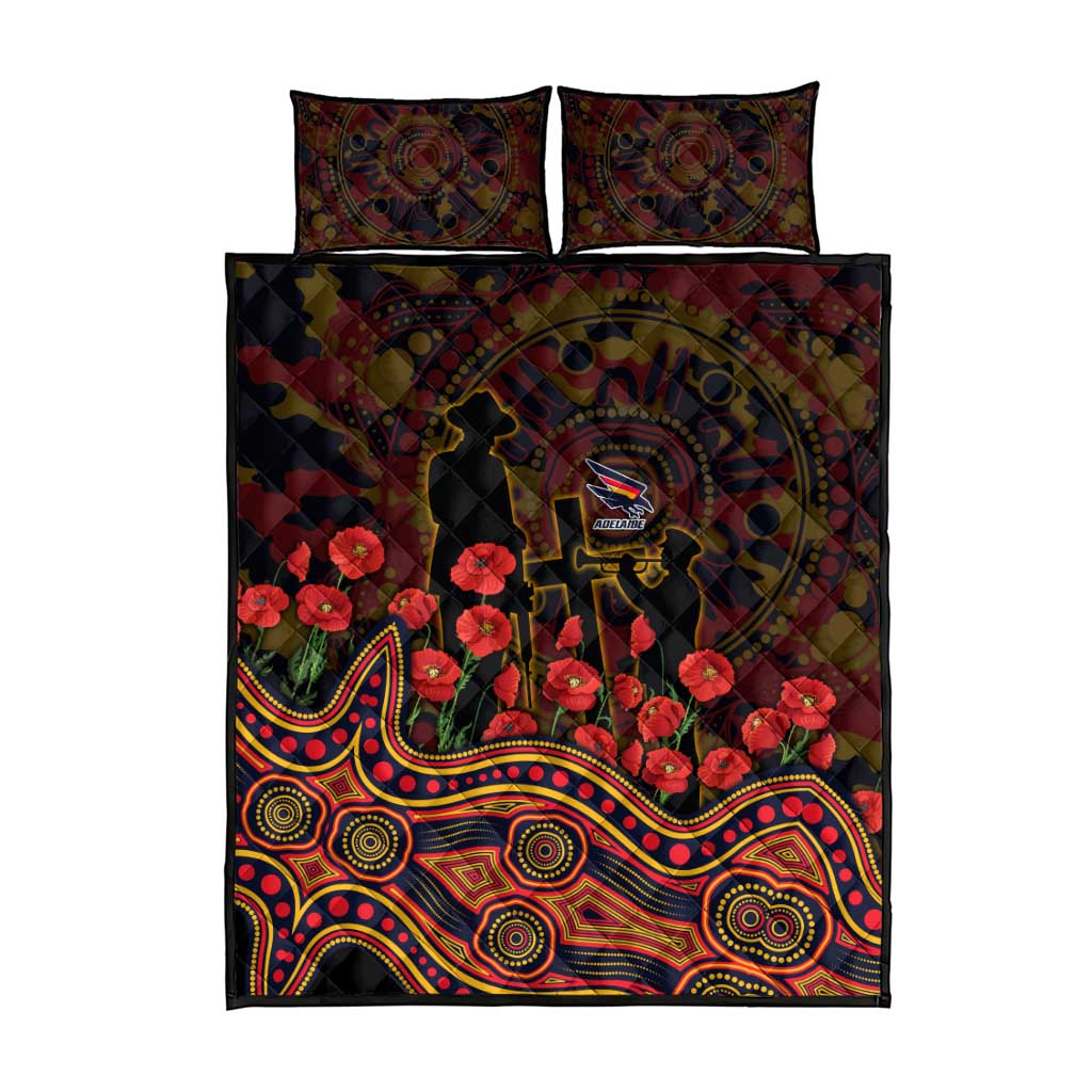 Adelaide Crows ANZAC Day Quilt Bed Set Indigenous Dot Art with Poppy Flower Tribute