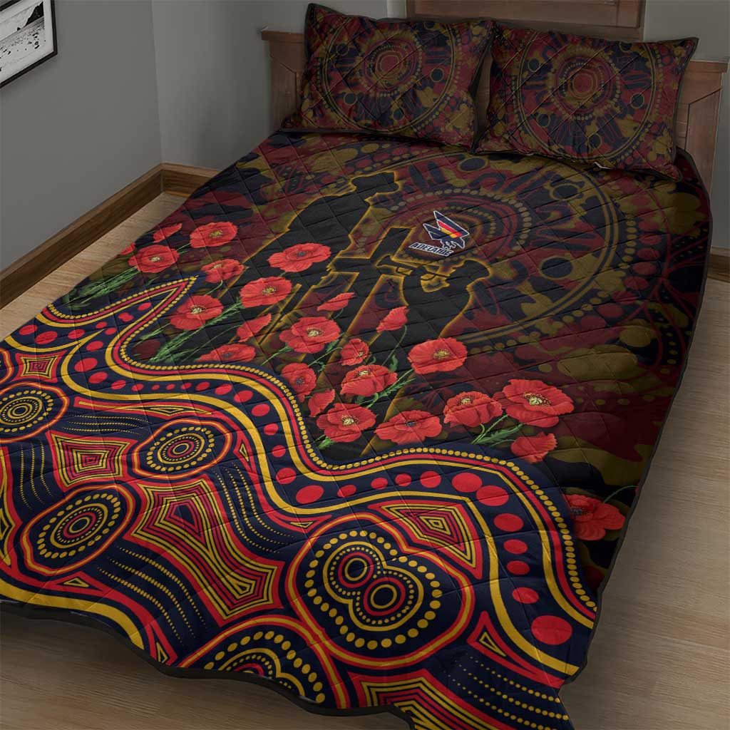Adelaide Crows ANZAC Day Quilt Bed Set Indigenous Dot Art with Poppy Flower Tribute