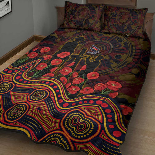 Adelaide Crows ANZAC Day Quilt Bed Set Indigenous Dot Art with Poppy Flower Tribute