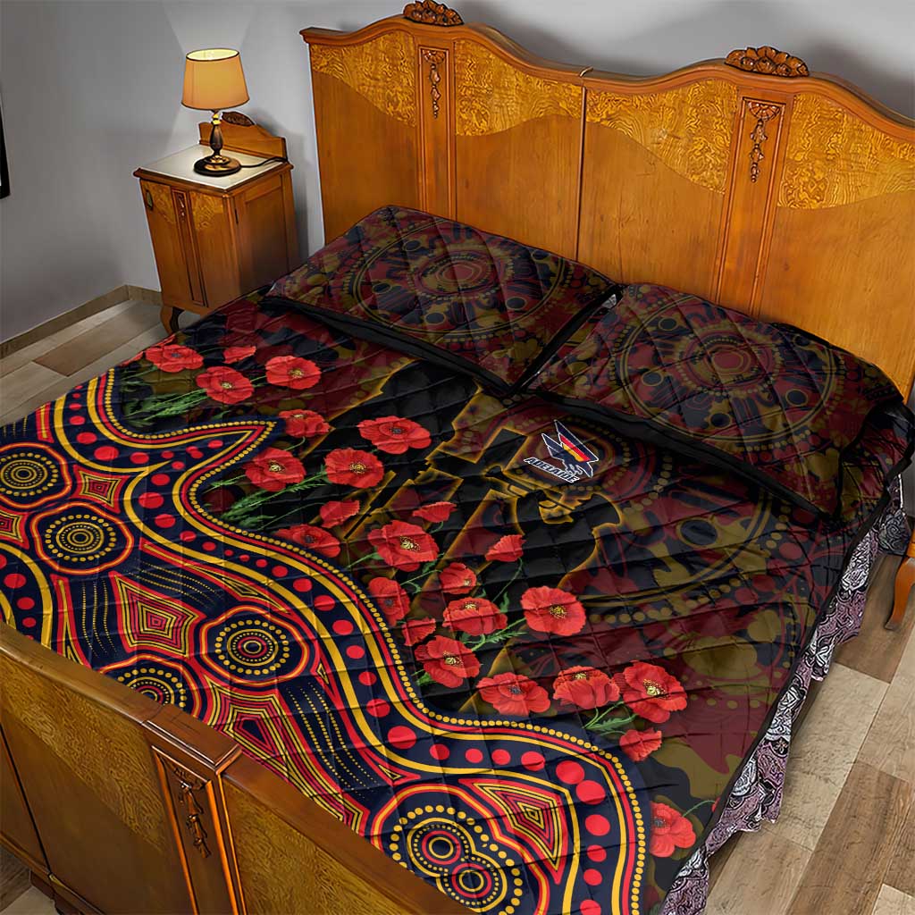 Adelaide Crows ANZAC Day Quilt Bed Set Indigenous Dot Art with Poppy Flower Tribute