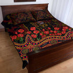 Adelaide Crows ANZAC Day Quilt Bed Set Indigenous Dot Art with Poppy Flower Tribute