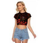 Adelaide Crows ANZAC Day Raglan Cropped T Shirt Indigenous Dot Art with Poppy Flower Tribute