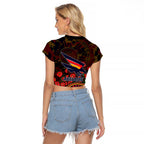 Adelaide Crows ANZAC Day Raglan Cropped T Shirt Indigenous Dot Art with Poppy Flower Tribute