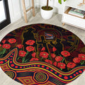 Adelaide Crows ANZAC Day Round Carpet Indigenous Dot Art with Poppy Flower Tribute