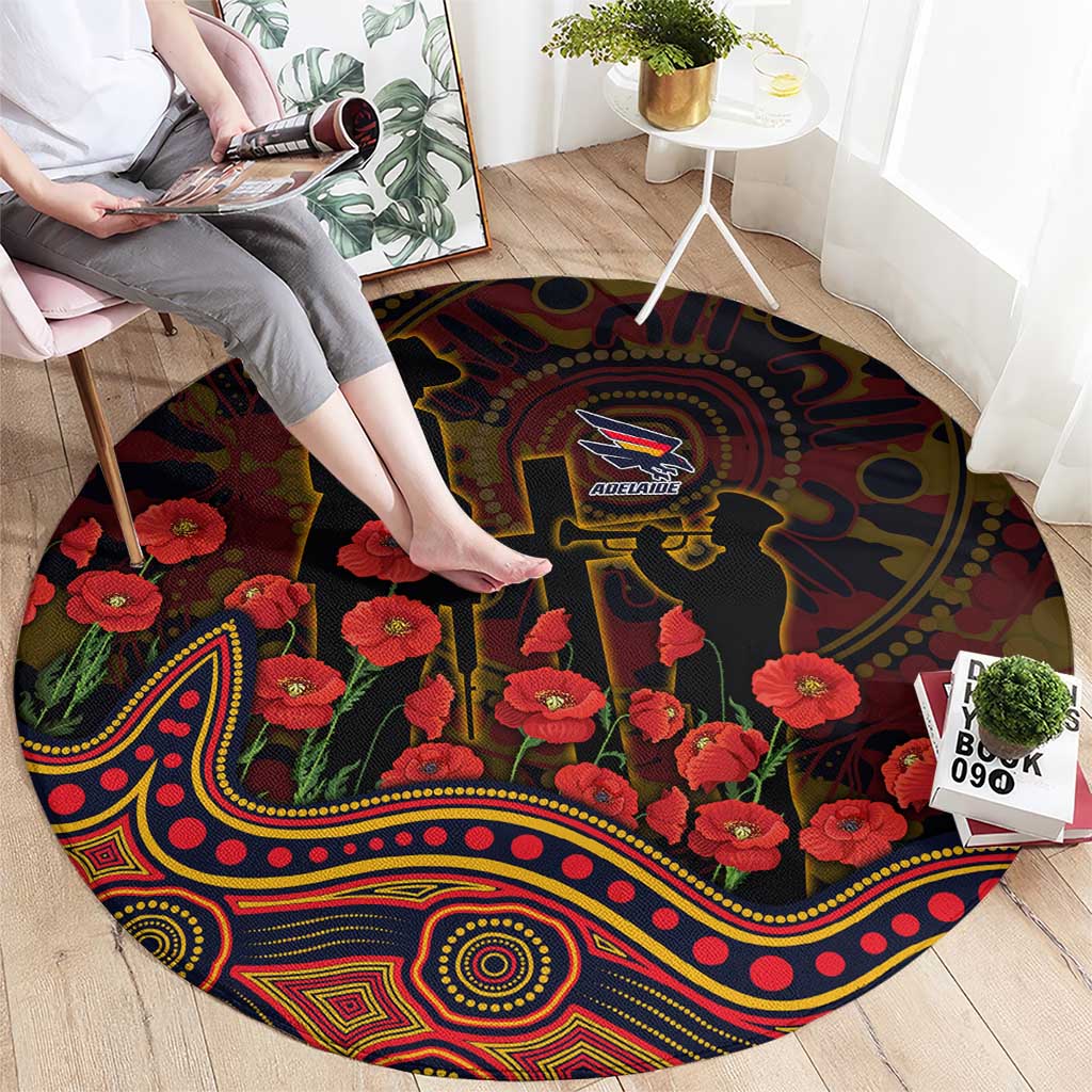 Adelaide Crows ANZAC Day Round Carpet Indigenous Dot Art with Poppy Flower Tribute