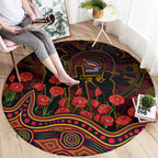 Adelaide Crows ANZAC Day Round Carpet Indigenous Dot Art with Poppy Flower Tribute