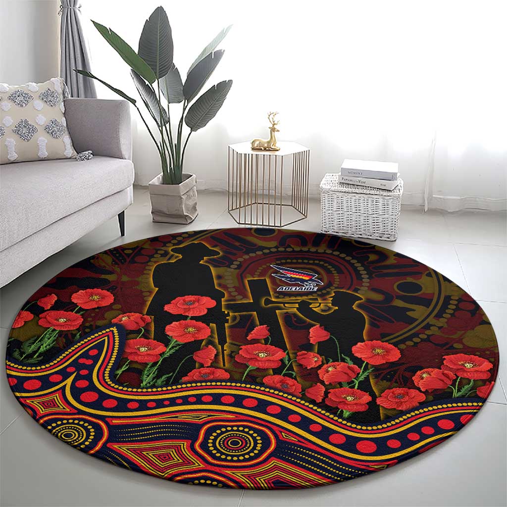 Adelaide Crows ANZAC Day Round Carpet Indigenous Dot Art with Poppy Flower Tribute