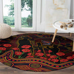 Adelaide Crows ANZAC Day Round Carpet Indigenous Dot Art with Poppy Flower Tribute