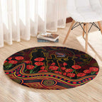 Adelaide Crows ANZAC Day Round Carpet Indigenous Dot Art with Poppy Flower Tribute