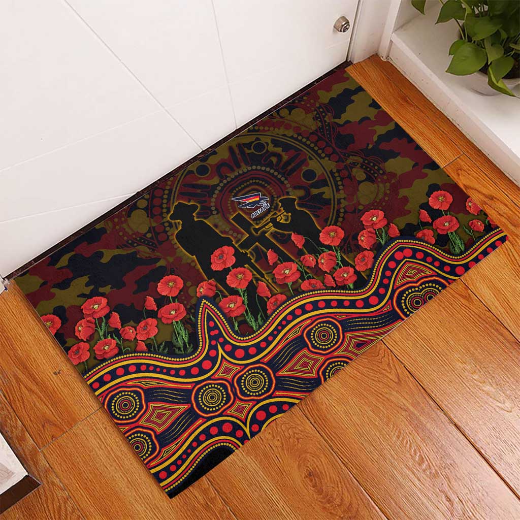 Adelaide Crows ANZAC Day Rubber Doormat Indigenous Dot Art with Poppy Flower Tribute