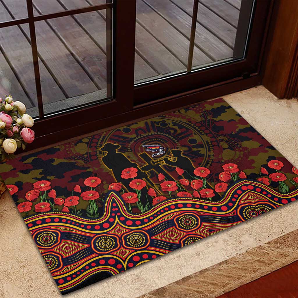 Adelaide Crows ANZAC Day Rubber Doormat Indigenous Dot Art with Poppy Flower Tribute