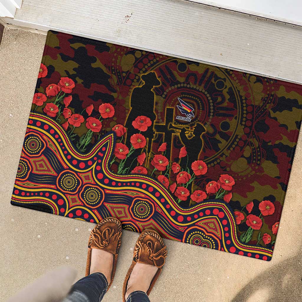 Adelaide Crows ANZAC Day Rubber Doormat Indigenous Dot Art with Poppy Flower Tribute