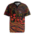 Adelaide Crows ANZAC Day Rugby Jersey Indigenous Dot Art with Poppy Flower Tribute