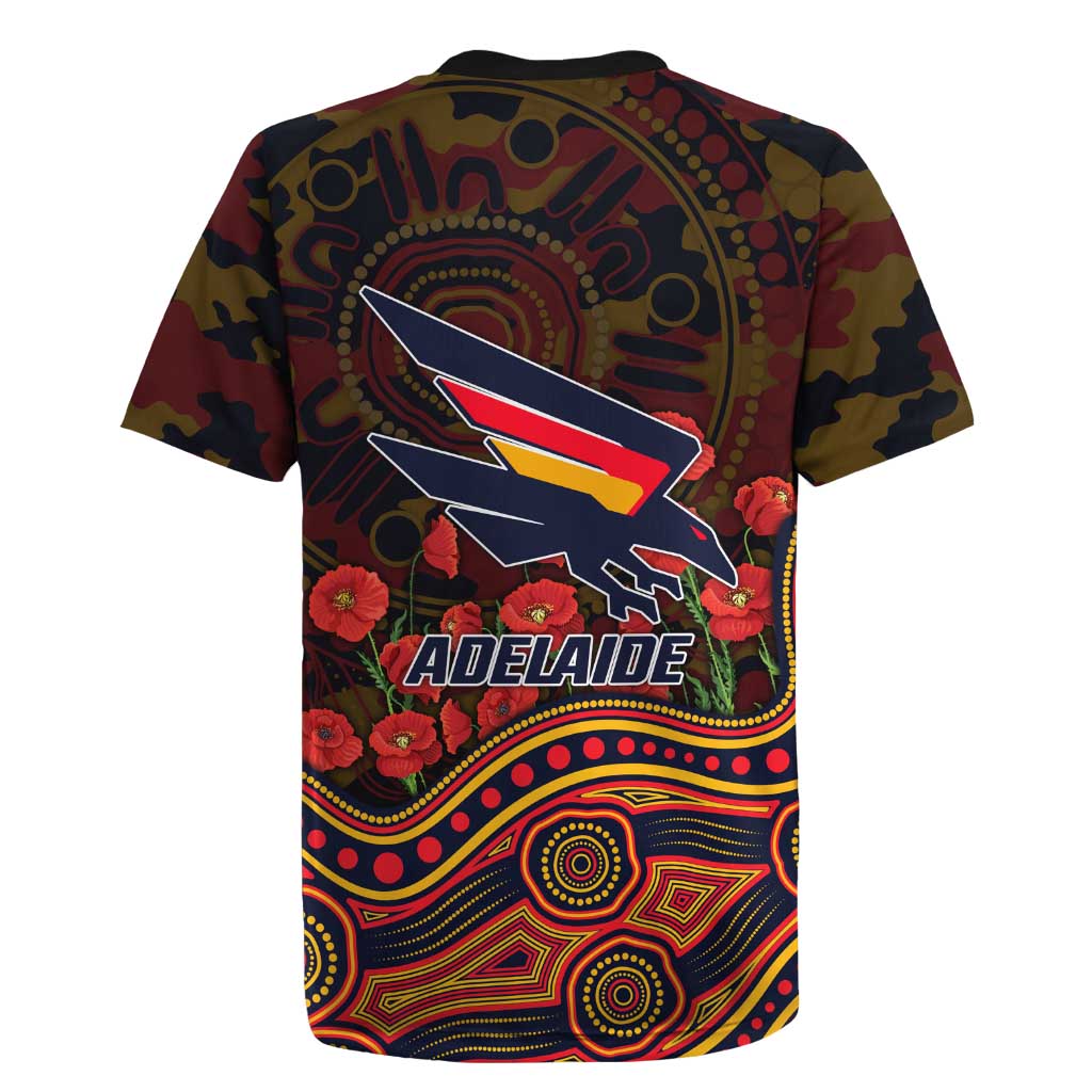 Adelaide Crows ANZAC Day Rugby Jersey Indigenous Dot Art with Poppy Flower Tribute
