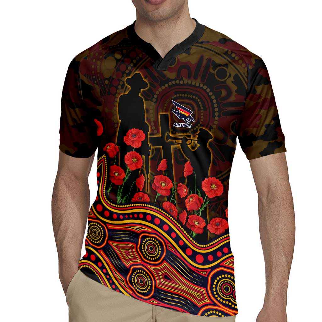 Adelaide Crows ANZAC Day Rugby Jersey Indigenous Dot Art with Poppy Flower Tribute