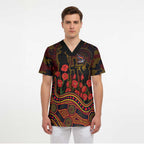 Adelaide Crows ANZAC Day Scrub Top Indigenous Dot Art with Poppy Flower Tribute