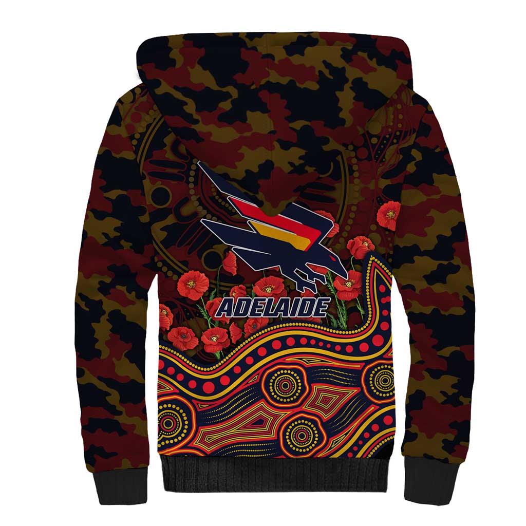 Adelaide Crows ANZAC Day Sherpa Hoodie Indigenous Dot Art with Poppy Flower Tribute