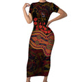 Adelaide Crows ANZAC Day Short Sleeve Bodycon Dress Indigenous Dot Art with Poppy Flower Tribute