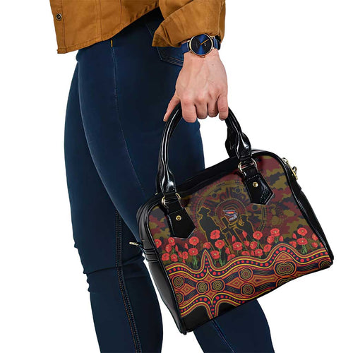 Adelaide Crows ANZAC Day Shoulder Handbag Indigenous Dot Art with Poppy Flower Tribute