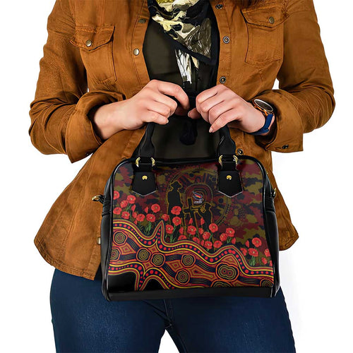 Adelaide Crows ANZAC Day Shoulder Handbag Indigenous Dot Art with Poppy Flower Tribute