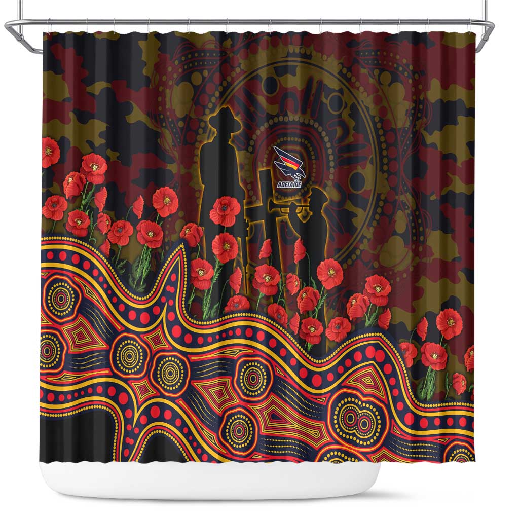 Adelaide Crows ANZAC Day Shower Curtain Indigenous Dot Art with Poppy Flower Tribute
