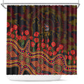 Adelaide Crows ANZAC Day Shower Curtain Indigenous Dot Art with Poppy Flower Tribute