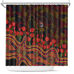 Adelaide Crows ANZAC Day Shower Curtain Indigenous Dot Art with Poppy Flower Tribute