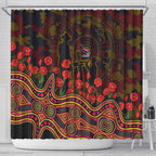 Adelaide Crows ANZAC Day Shower Curtain Indigenous Dot Art with Poppy Flower Tribute
