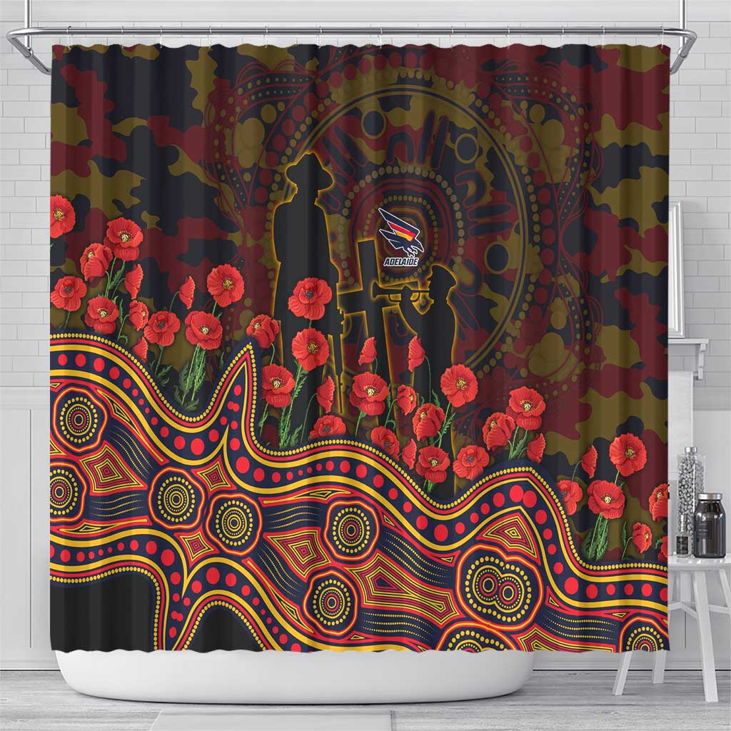 Adelaide Crows ANZAC Day Shower Curtain Indigenous Dot Art with Poppy Flower Tribute