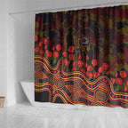 Adelaide Crows ANZAC Day Shower Curtain Indigenous Dot Art with Poppy Flower Tribute