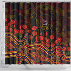 Adelaide Crows ANZAC Day Shower Curtain Indigenous Dot Art with Poppy Flower Tribute