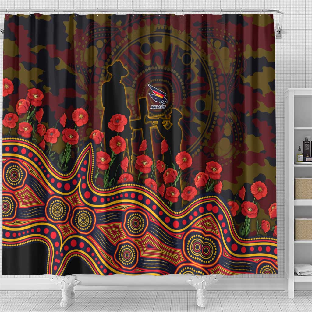 Adelaide Crows ANZAC Day Shower Curtain Indigenous Dot Art with Poppy Flower Tribute