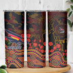 Adelaide Crows ANZAC Day Skinny Tumbler Indigenous Dot Art with Poppy Flower Tribute