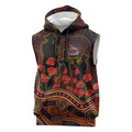 Adelaide Crows ANZAC Day Sleeveless Hoodie Indigenous Dot Art with Poppy Flower Tribute
