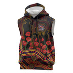 Adelaide Crows ANZAC Day Sleeveless Hoodie Indigenous Dot Art with Poppy Flower Tribute