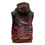 Adelaide Crows ANZAC Day Sleeveless Hoodie Indigenous Dot Art with Poppy Flower Tribute
