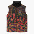 Adelaide Crows ANZAC Day Sleeveless Puffer Jacket Indigenous Dot Art with Poppy Flower Tribute