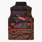 Adelaide Crows ANZAC Day Sleeveless Puffer Jacket Indigenous Dot Art with Poppy Flower Tribute