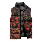 Adelaide Crows ANZAC Day Sleeveless Puffer Jacket Indigenous Dot Art with Poppy Flower Tribute
