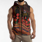 Adelaide Crows ANZAC Day Sleeveless Zip Hoodie Indigenous Dot Art with Poppy Flower Tribute