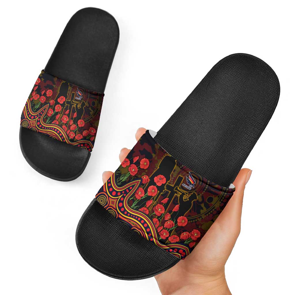 Adelaide Crows ANZAC Day Slide Sandals Indigenous Dot Art with Poppy Flower Tribute