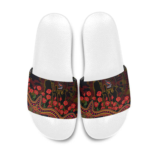 Adelaide Crows ANZAC Day Slide Sandals Indigenous Dot Art with Poppy Flower Tribute
