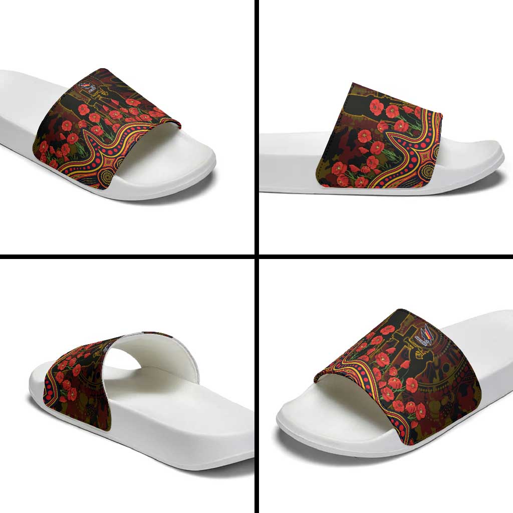 Adelaide Crows ANZAC Day Slide Sandals Indigenous Dot Art with Poppy Flower Tribute